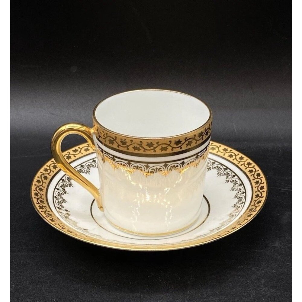 Limoges France Litron Cup Porcelain Demitasse 24K Gold Cup & Saucer